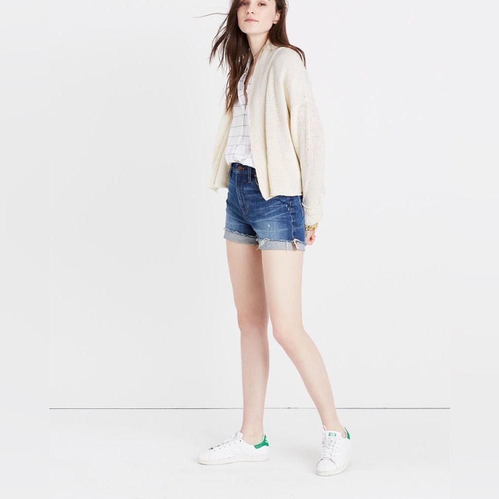 Madewell Women’s Ivory Shawl-Collar Long Sleeve Cropped Cardigan Sweater Size L